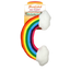 Packaged rainbow-shaped cat toy with branding "Meowijuana® Get Kickin’" and included premium catnip in a clear tube.