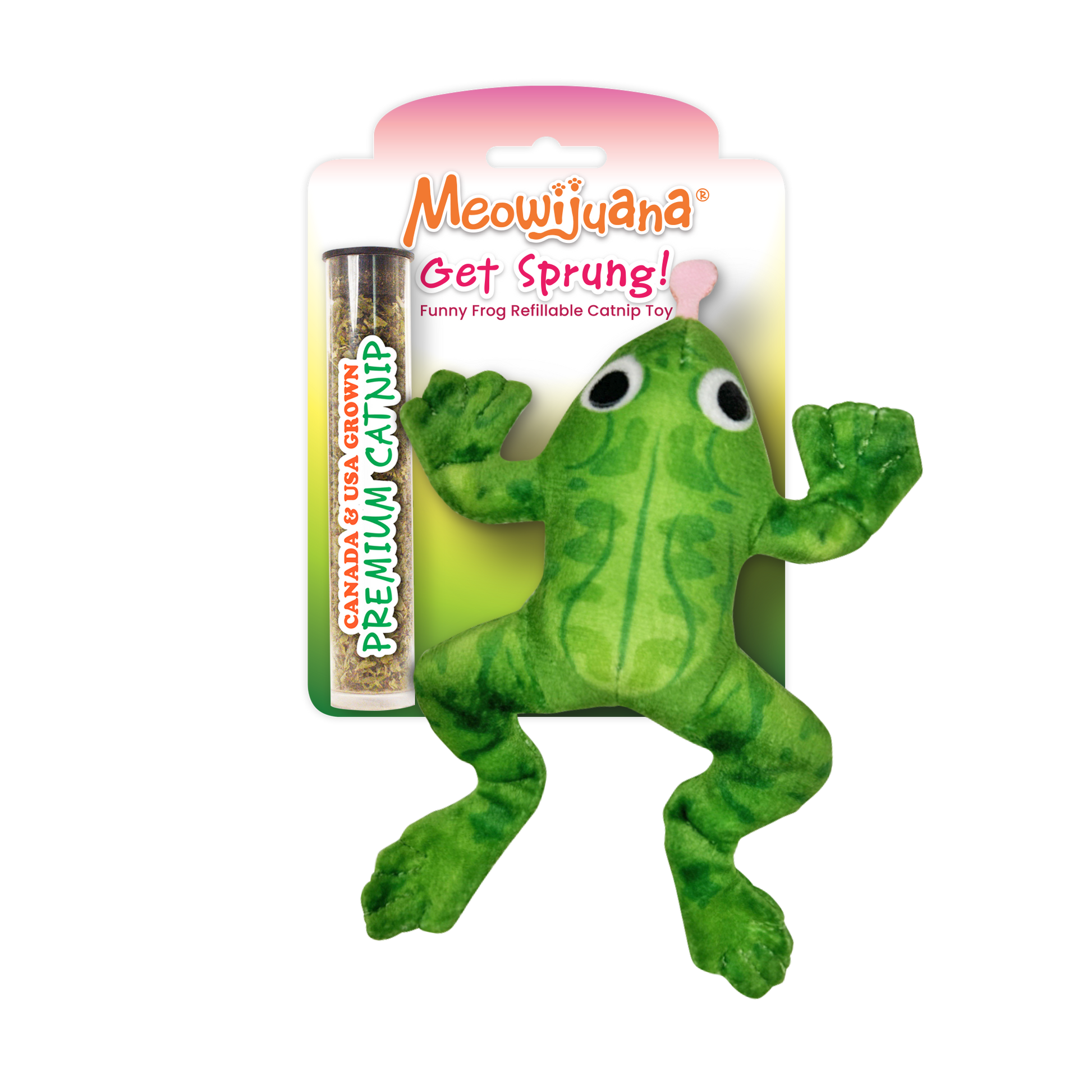Get Sprung Refillable Frog Cat Toy for Feline Fun Meowijuana