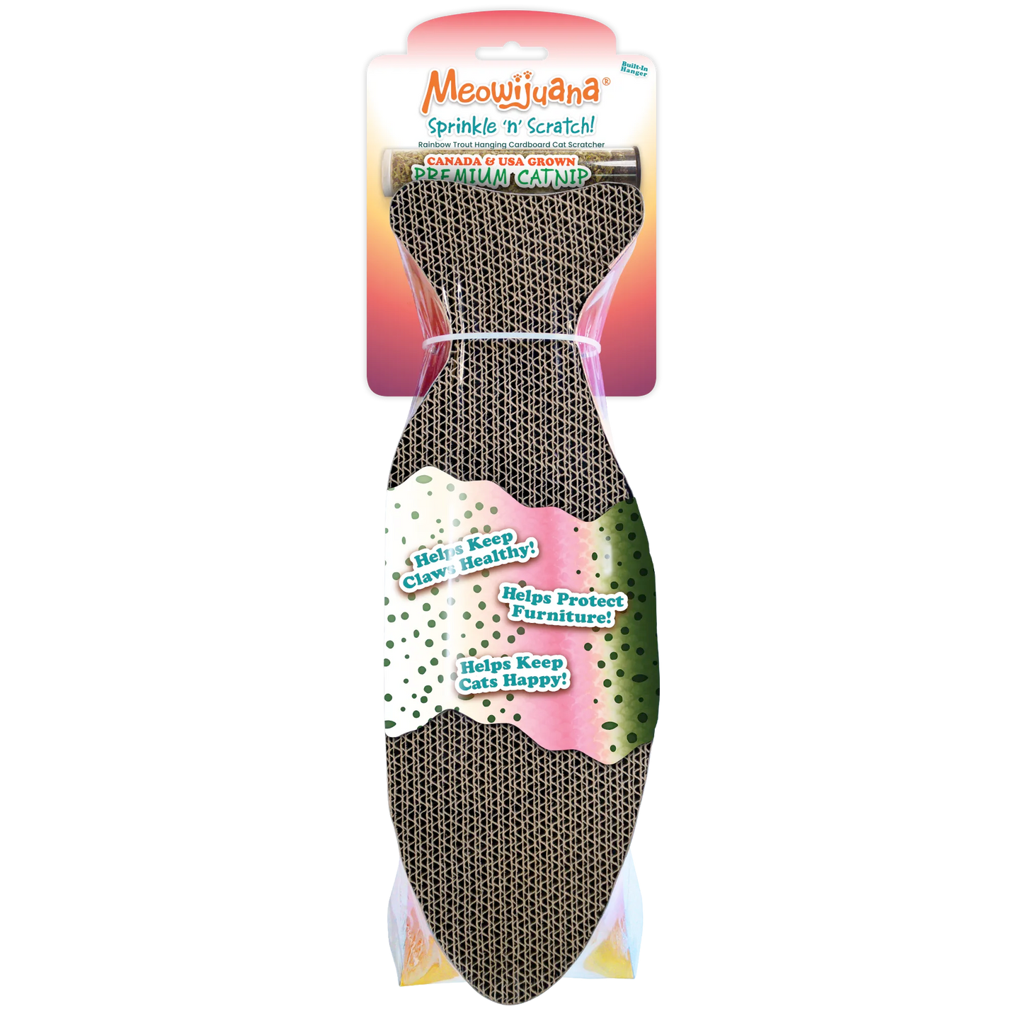 A durable corrugated cardboard cat scratcher with premium catnip, designed to relieve stress and protect furniture.