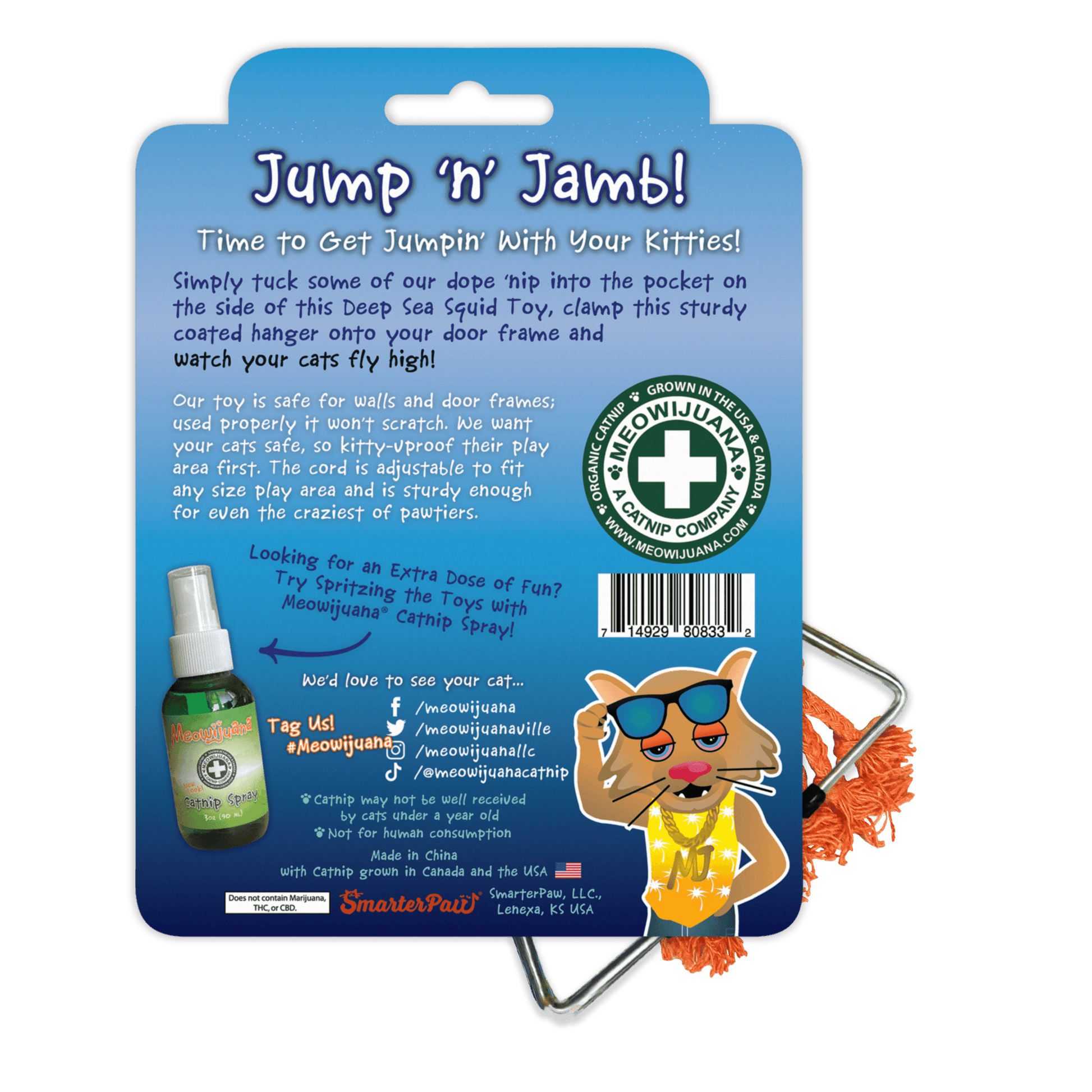 Jump 'n' Jamb - Deep Sea Squid - Refillable Catnip Swinging Toy - Meowijuana - A Catnip Company