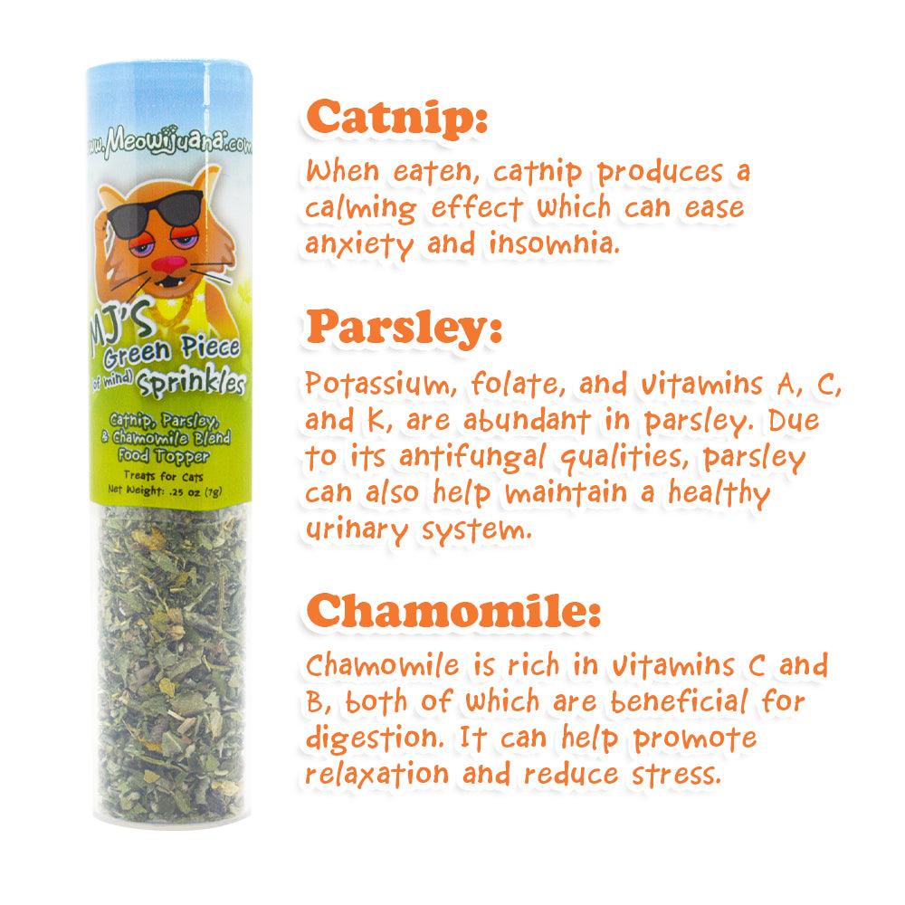 MJ's Green Piece (Of Mind) Sprinkles Catnip Food Topper - Meowijuana - A Catnip Company