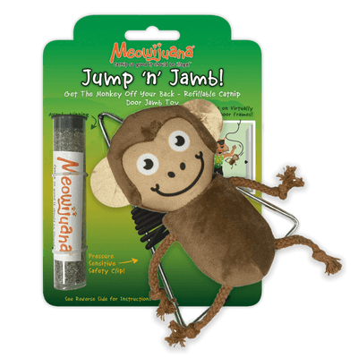 Jump 'n' Jamb - Get The Monkey Off Your Back - Refillable Catnip Swinging Toy - Meowijuana - A Catnip Company