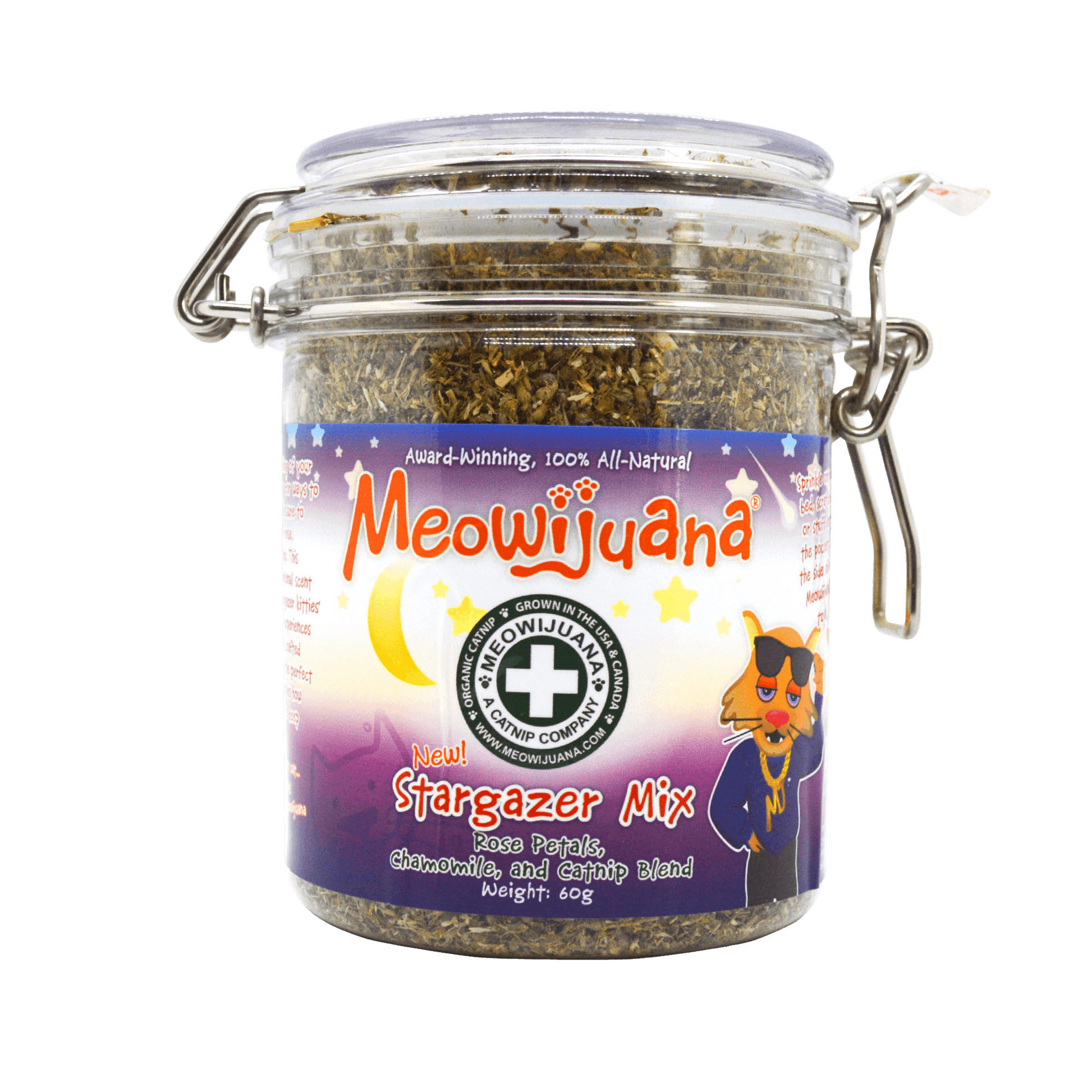 Jar of Stargazer Mix - Catnip, Rose Petals & Chamomile Blend - Meowijuana - A Catnip Company