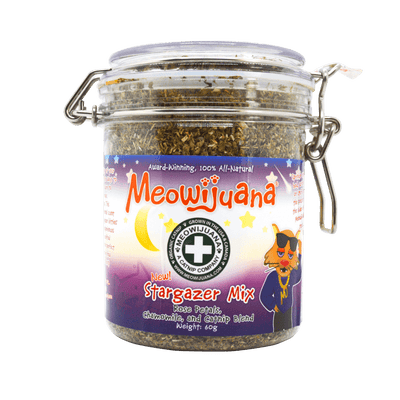 Jar of Stargazer Mix - Catnip, Rose Petals & Chamomile Blend - Meowijuana - A Catnip Company